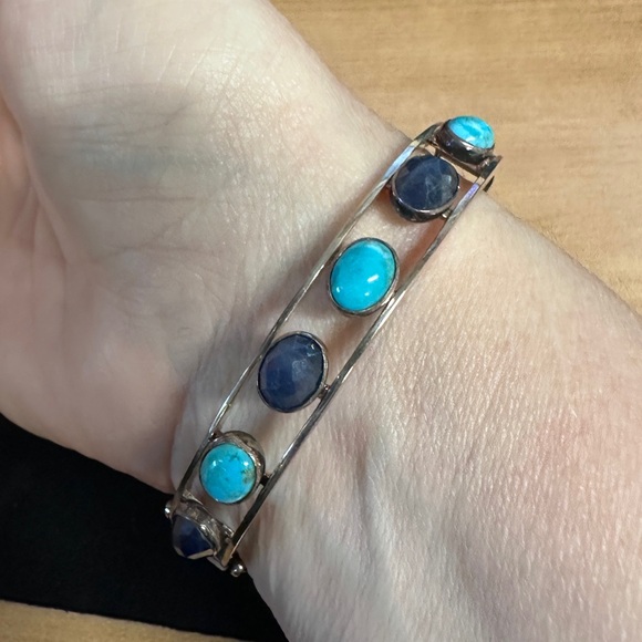 Jay King Jewelry - Turquoise and sapphires set in sterling silver bangle bracelet by Jay King
